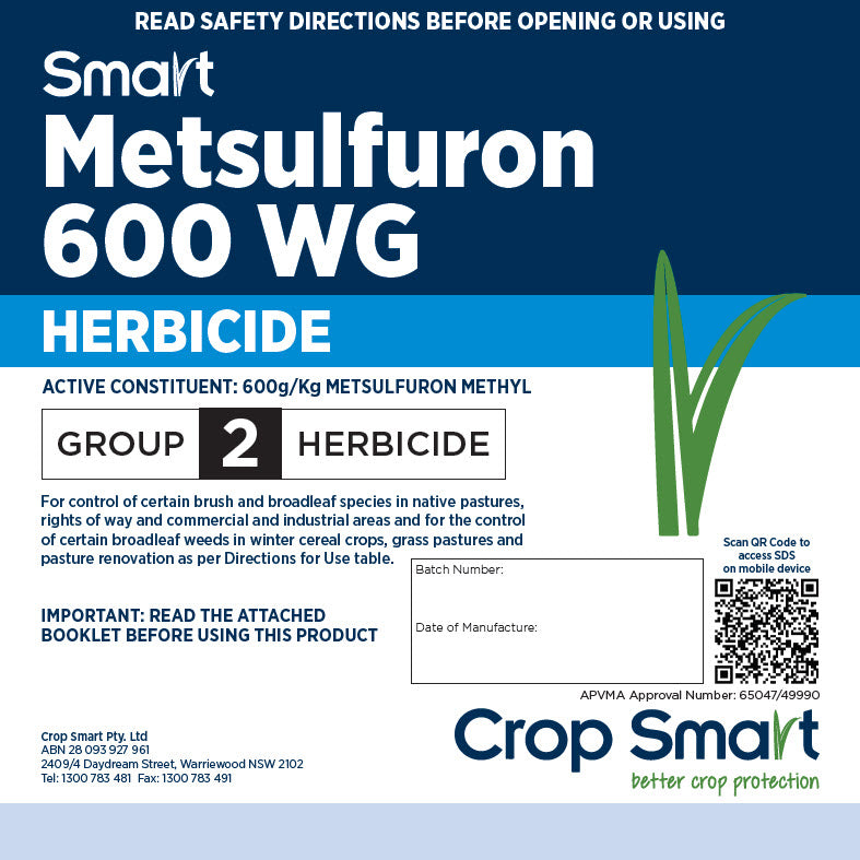 metsulfuron herbicide label Smart Metsulfuron 600 WG