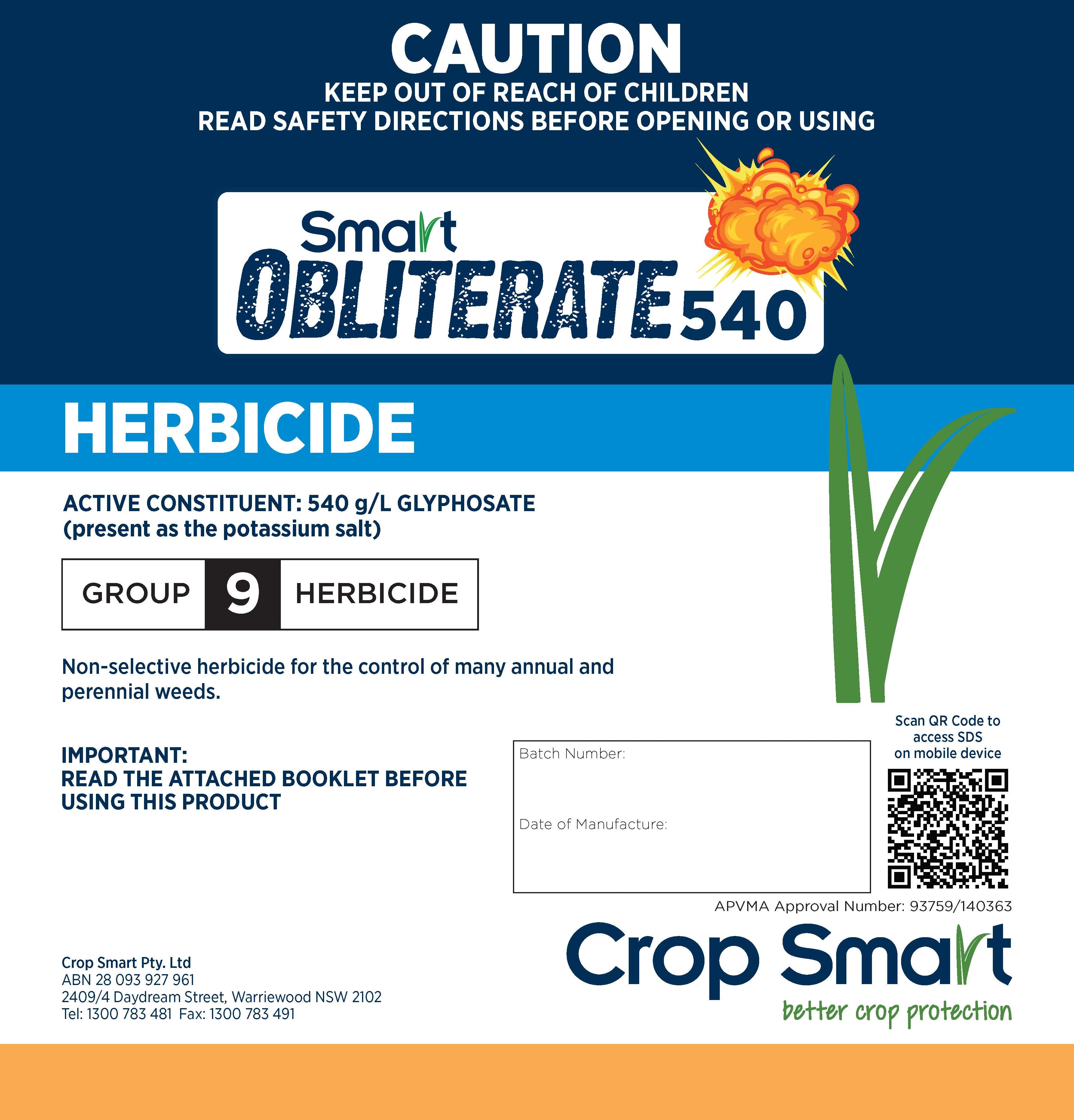 crop smart herbicide Smart Obliterate 540